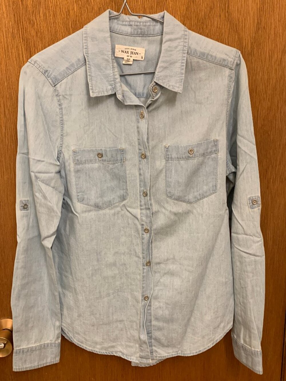 Light blue button up Denim Wax Jeans shirt - Size Small